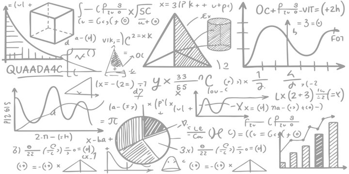 Seamless pattern with hand drawn mathematical formulas geometry shapes and scientific equations vector illustration