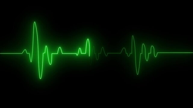 Glowing Green E C G Heartbeat Line Graph on Black Background Pulse Waveform Signal Animation electrocardiogram