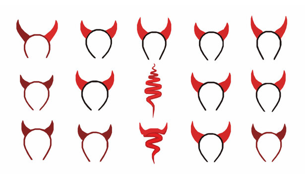 Halloween Devil Horn Headband Collection Vector Carnival Symbol Illustration