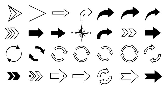 Collection of various black and white arrows.