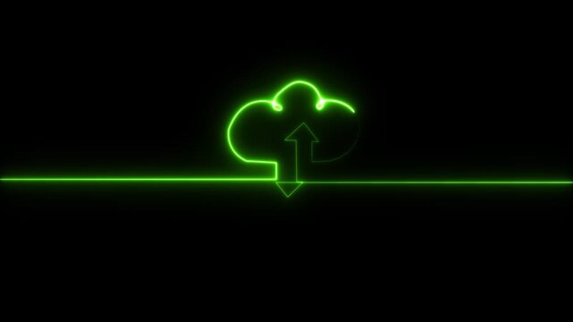Green neon recycling symbol with arrows on black background eco friendly concept sustainability recycling sign