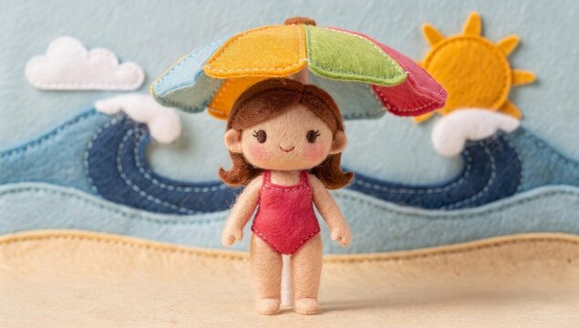 Miniature Beach Scene with Toy felt Figure