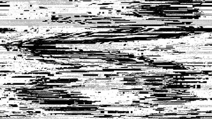 Fototapeta premium Abstract black and white digital glitch art background with horizontal noise lines and distorted pixels