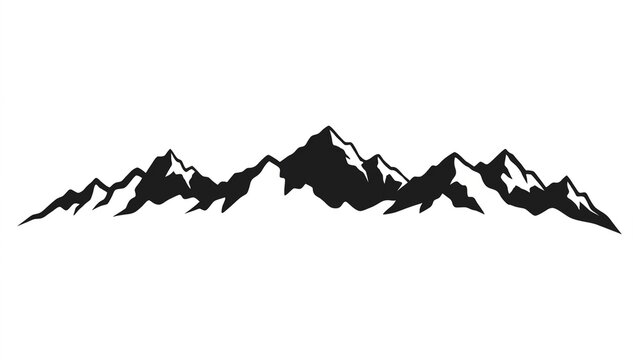 Minimalist Black and White Mountain Range Silhouette Vector Illustration for Outdoor Adventure Design