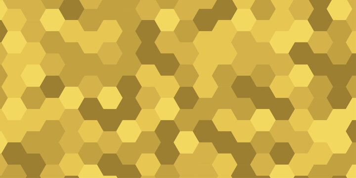 Abstract golden honeycomb pattern featuring a repeating hexagonal grid in rich yellow and amber tones. This seamless geometric texture evokes beehive structure, honey, luxury, and organic geometry.