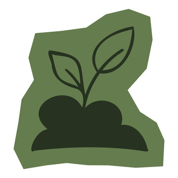 Scrapbook hand drawn sprout with two leaves growing from soil mound symbolizing environmental sustainability and business growth vector design.