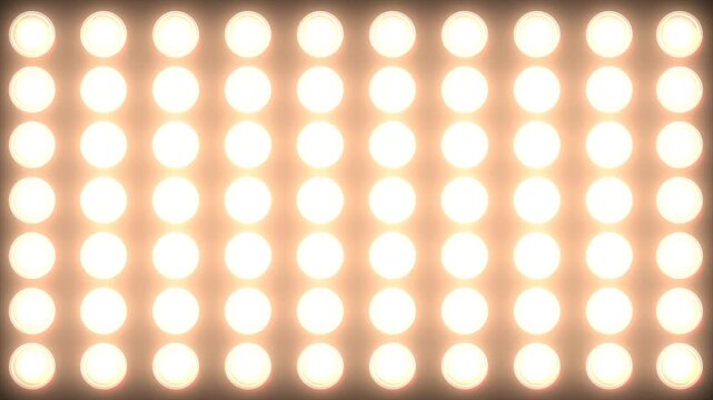 Full Panel Stage Light Transitions: Dynamic Gold Bulb Wipes and Rhythmic Flashing Patterns on Black Background for VJ Loops and Concert Visuals