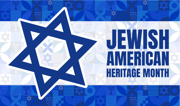 Jewish American Heritage Month banner, vector illustration with Star of David and geometric mosaic pattern