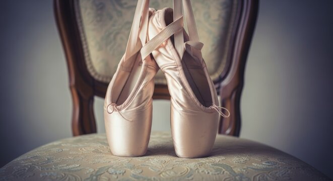 Ballet shoes on a chair.