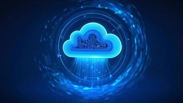 Glowing blue light beam in futuristic circular technology design