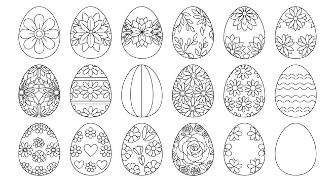 Easter Egg Coloring Page With Floral Patterned Outline Eggs For Spring Crafts And Decorations