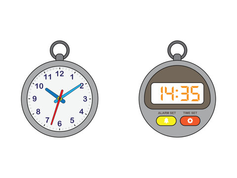 Set of Analog and Digital Pocket Watch Vector Illustration