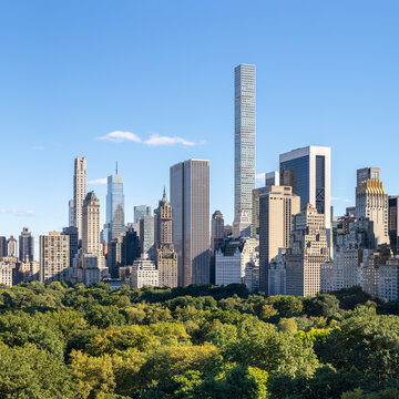 Midtown Manhattan skyline and Central Park in summer, New York City, USA 