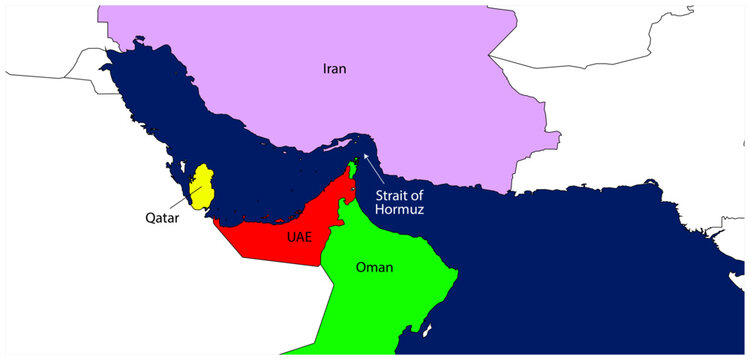 Political map Strait of Hormuz Strategic Oil Route Map &ndash; Middle East Geopolitical Infographic