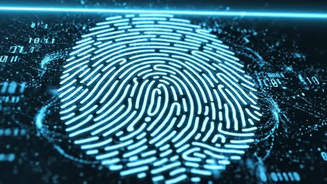 Biometric Fingerprint Scan with Blue Laser Data Particles