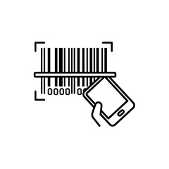 Obraz premium Hand holding smartphone scanning barcode for shopping online