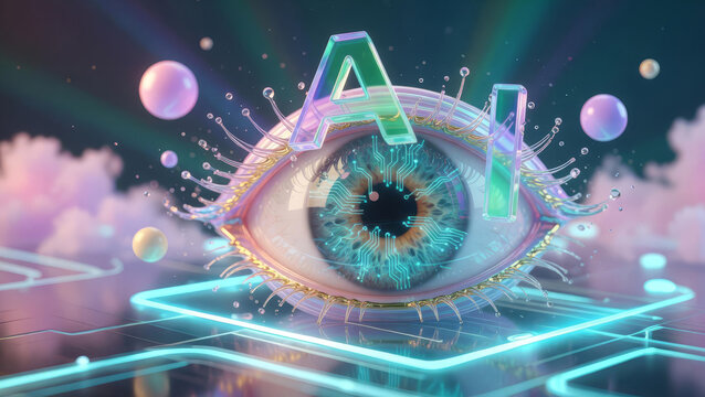 Artificial Intelligence Eye with Futuristic Digital Vision and Neural Technology Concept