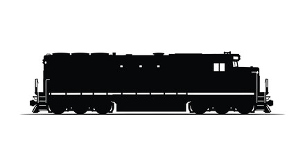 Detailed black silhouette of a diesel locomotive on a white background silhouette © MIRAJ02