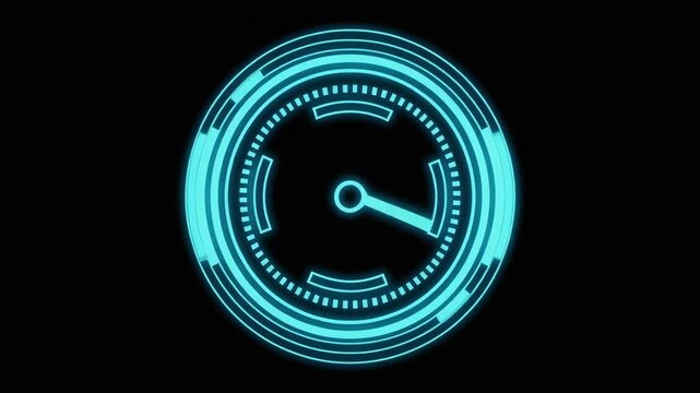 Seamless looping transparent holographic meter cinematic showing energy rotation cyan light flow futuristic luminous refined visuals motion gradient shimmer