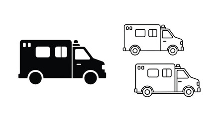 Simple ambulance illustrations in varying styles a black silhouette © MSTSALINA