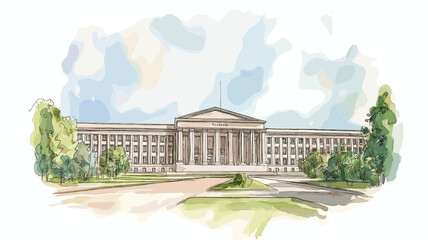 The Pentagon. The Pentagon hand drawn watercolor illustration