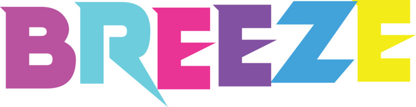 Breeze word art vector graphic with colorful abstract font for summer themes and fresh brand identity development