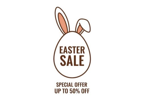 A festive easter sale graphic featuring a cute egg with rabbit ears for seasonal retail promotion