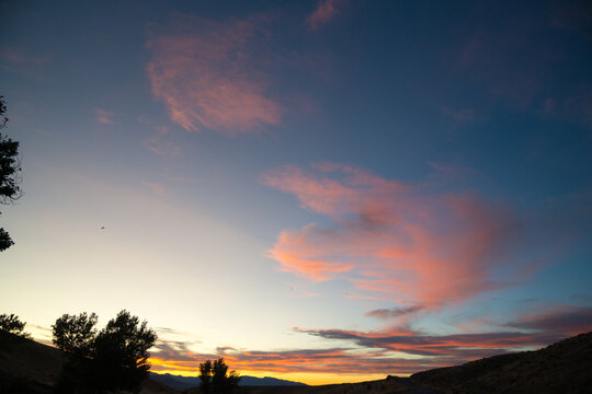 USA, NV, Battle Mountain.  Colorful sunset over the Mill Creek Recreation Area. 
