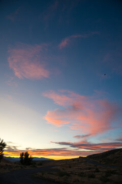 USA, NV, Battle Mountain.  Colorful sunset over the Mill Creek Recreation Area.  
