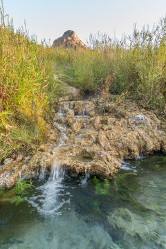 USA, Utah, Garrison.  Slow waterfall of warm water at Gandy Warm Springs