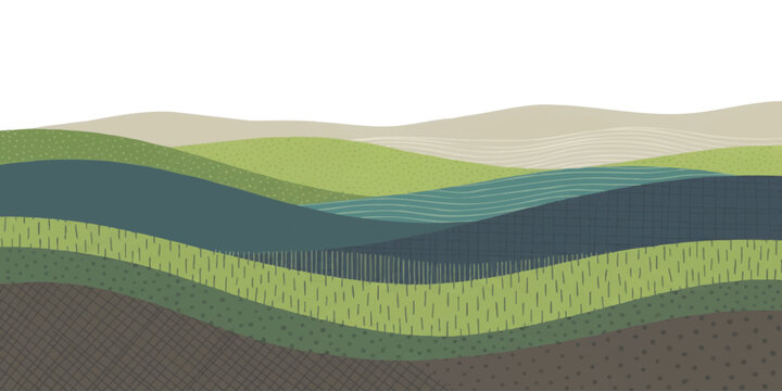Abstract layered landscape background with rolling hills and textured patterns vector illustration in earthy tones