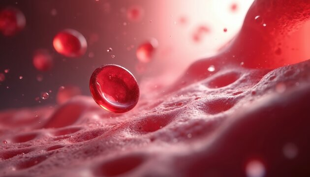 Red blood cells float in bloodstream, concept of circulation health and internal body systems. Science medical view showing cell life and fluid transport for wellness and body.