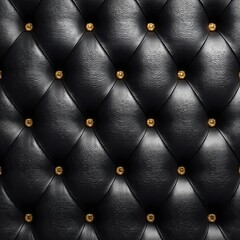 Fototapeta premium Black tufted leather upholstery with gold buttons forming a seamless luxury pattern background,