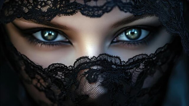 Beautiful close-up of woman's face wearing lace veil