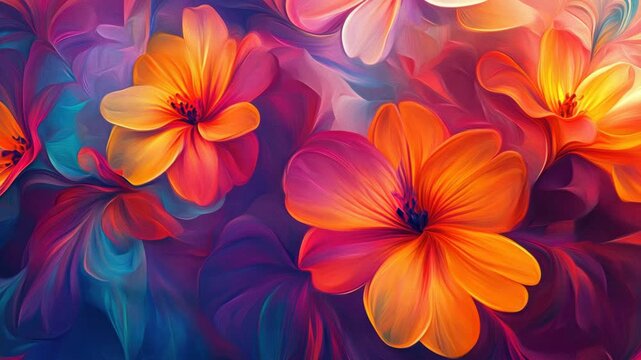 Vibrant watercolor-effect painting of exotic flowers in a stylized vase. An abstract piece with bright, bold colors that would make a modern statement as wall art.