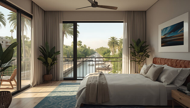canal apartment with tropical views