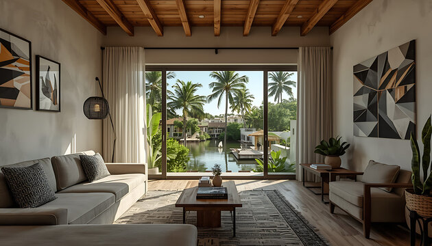 canal apartment with tropical views