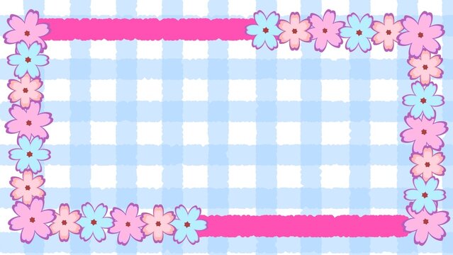 Decorative floral frame with pink and blue gingham pattern center. Ideal for invitations, greeting cards, baby designs, scrapbooking, and creative digital backgrounds.
