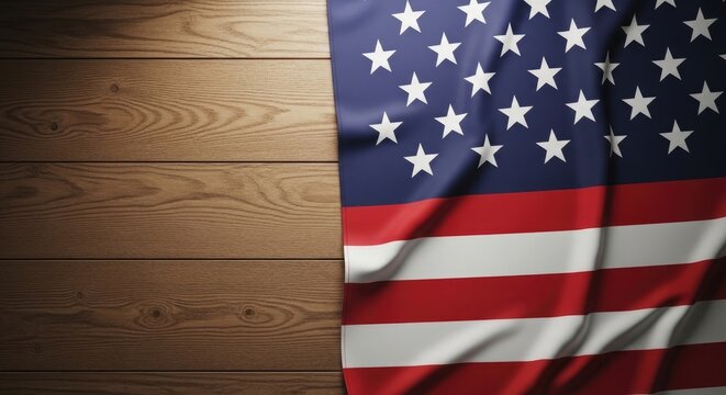 American flag on wooden background