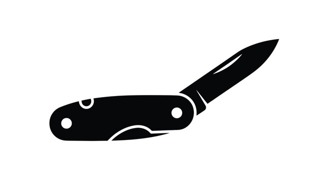 Black silhouette of an open pocket knife with a distinct blade