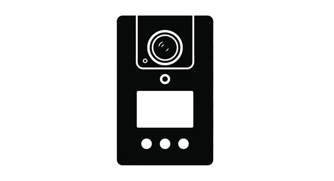 A black and white icon depicting a modern video doorbell
