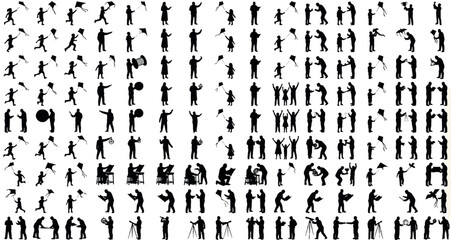  Kite Flying Festival Silhouettes Set Pack. Editable Vector Stroke Illustration. featuring silhouette, graphic, illustration, people, activity, collection, flying, kite, sport, reading, science more