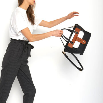 Sac &agrave; main en cuir trois couleurs