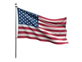 Obraz premium The american flag waving in the wind on a pole isolated on transparent background with red and white stripes