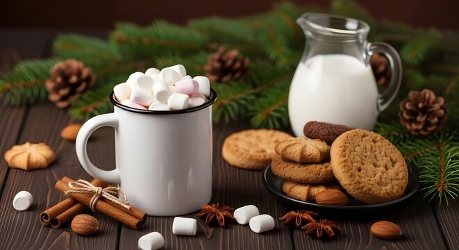 Bebida c&aacute;lida de invierno con malvaviscos y galletas Graham