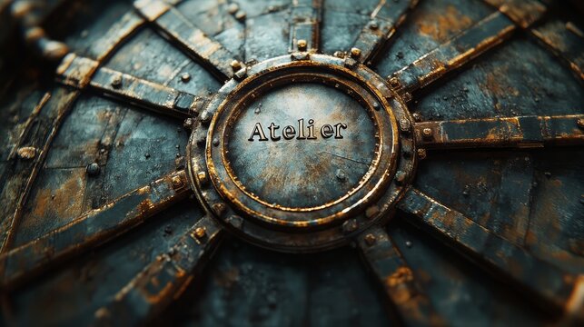 Atelier Creation Wheel: A spinning wheel with the word "Atelier" written in the center, symbolizing the endless cycle of creation and making. --ar 16:9 --stylize 750 --v 6.1 Job ID: 7a59193d-ef35-4780