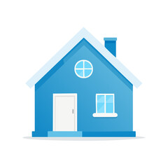 Fototapeta premium Simple Blue House Illustration with Front Door and Windows