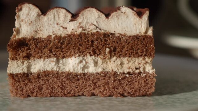 Enjoying dessert at a cafe with chocolate cake slice
