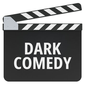 Dark Comedy concept with clapperboard. 3D rendering