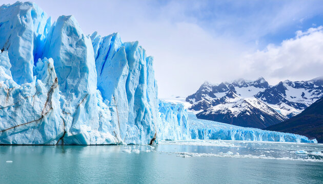 Iceberg flotando en el mar con cielo azul, paisaje glaciar con hielo, escena natural polar de naturaleza pura concepto de cambio clim&aacute;tico, sostenibildad del planeta, deshielo y equilibrio natural
